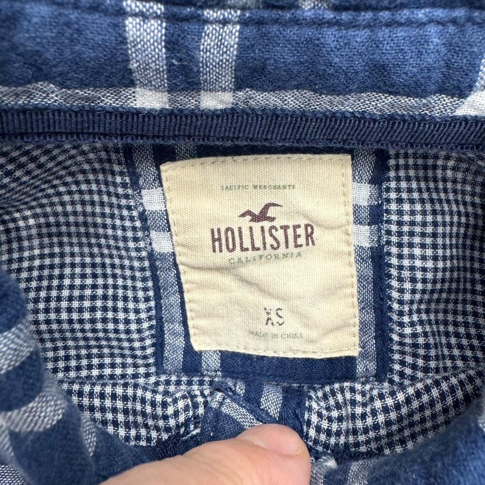 Y2K Hollister Women's Blue White Plaid LS Button Down Shirt 100% Cotton, Size XS - Picture 5 of 7